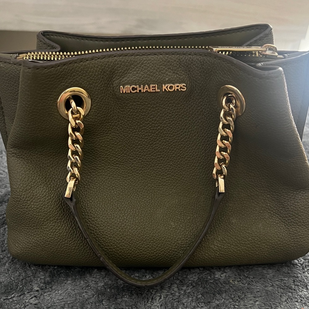 Michael Kors Teagan Satchel Duffle Green Purse Pebbled Leather